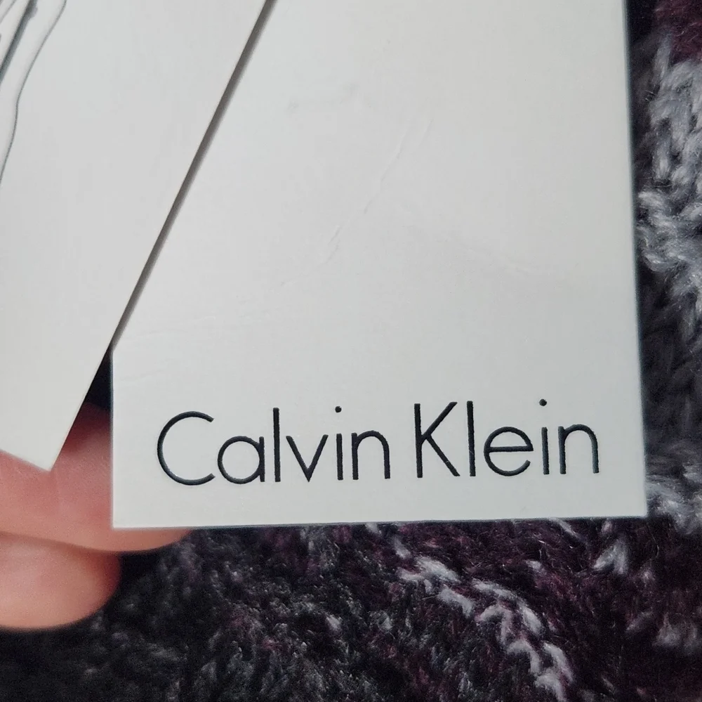 Calvin Klein Striped Knit Chunky Infinity Scarf Purple Gray NWT